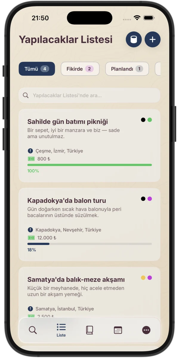 Yapılacaklar Listesi ekranı