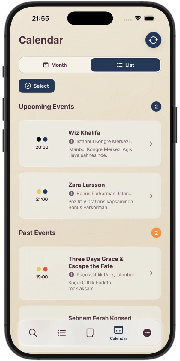 Calendar screen