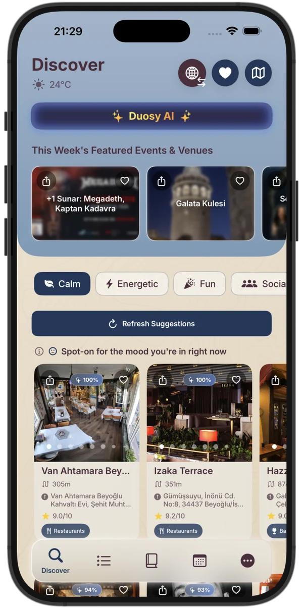 Duosy Discover — For You screen